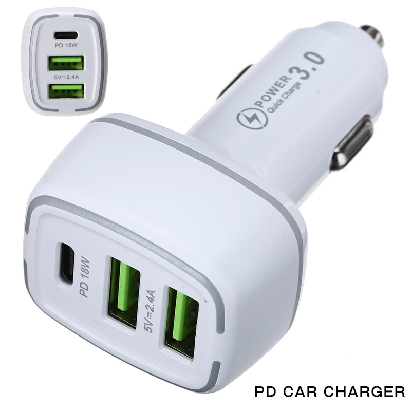 

1pc 12/24V Car Auto 18W PD Type C Fast Charging Charger 2.4A Dual USB Charger For Car Cigarette Lighter Socket DIY Accessories