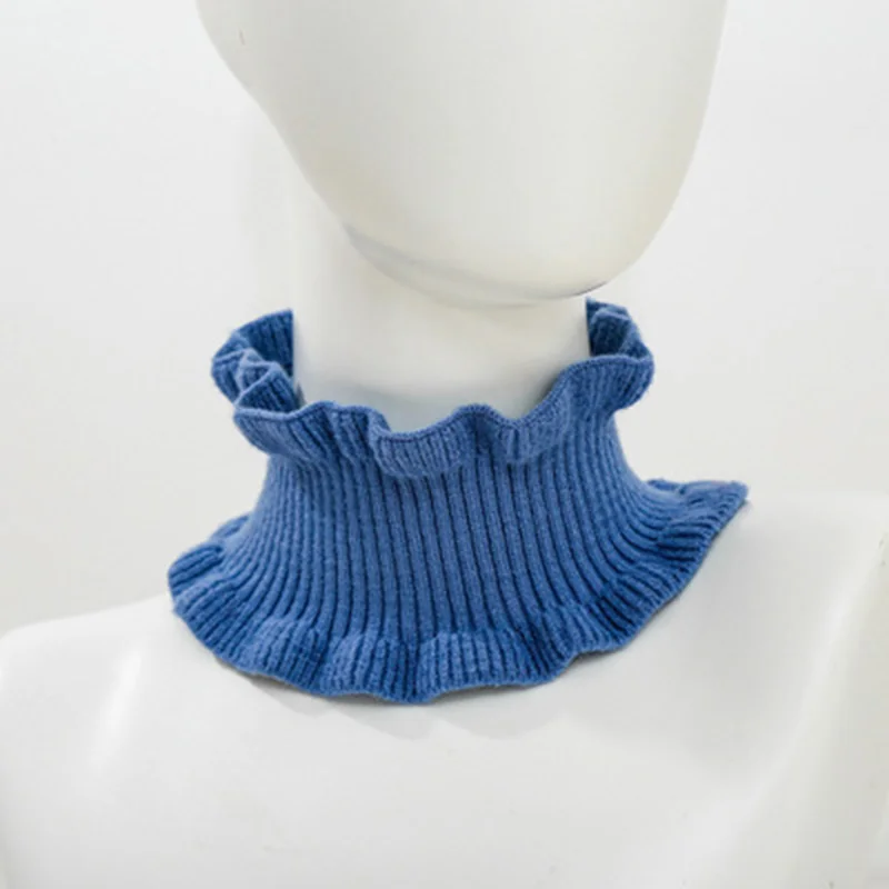 

Korean Solid Color Thin Elastic Knit Wool Pullover Fake Collar Warm Scarf Winter Women's Hedging Ruffle Neck Guard Scarves O67