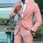 2020 модные розовые мужские костюмы, приталенный летний смокинг для свадьбы, 2 предмета, деловой блейзер с брюками
