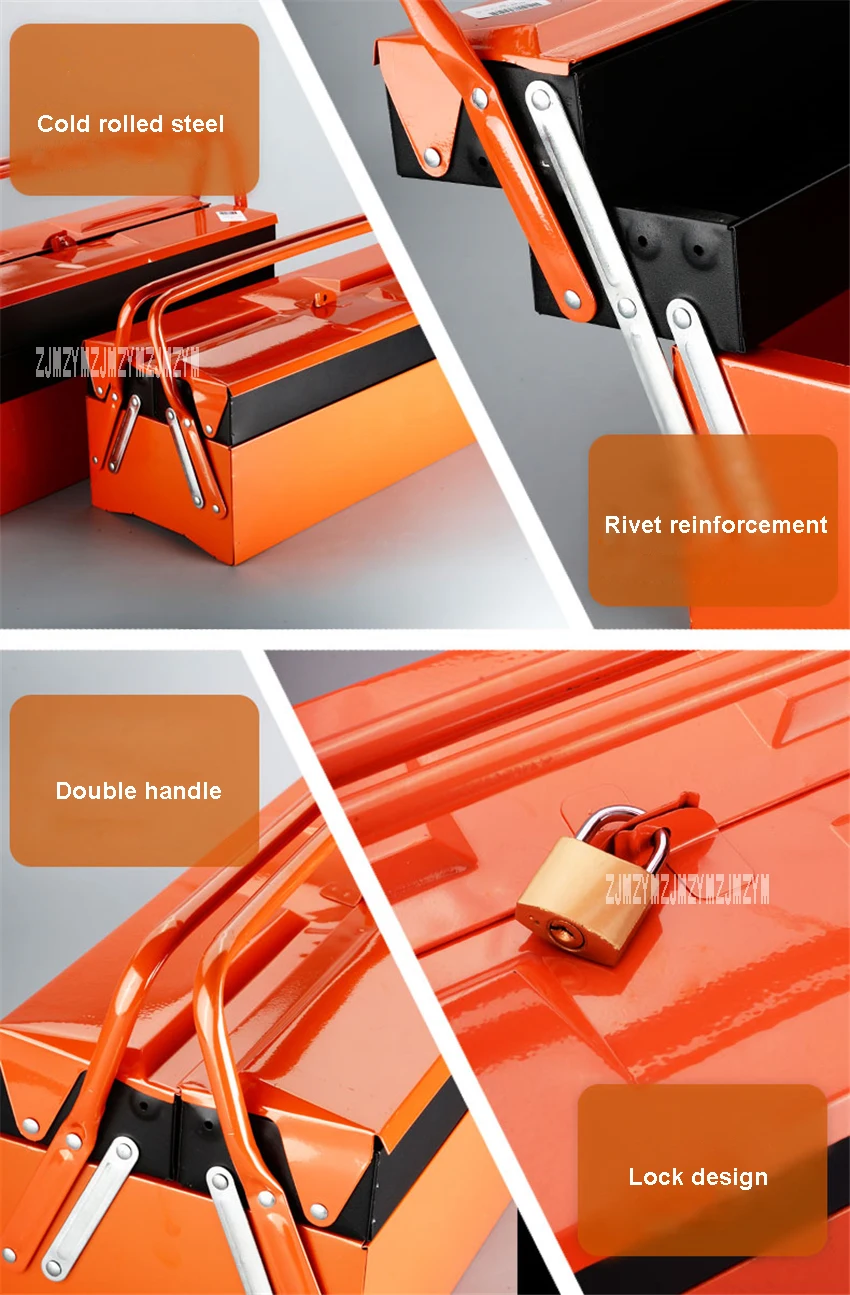 Household Portable Toolbox Three-layer Thicken Iron Storage Box Folding Tool Box Multi-function Maintenance Hardware Toolbox