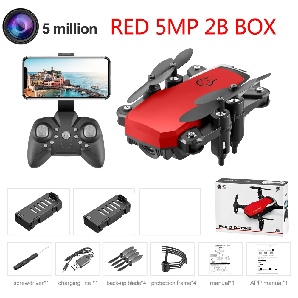 Red 5MP 2B LF606 квадрокоптер мини Дрон с 4K камерой HD складные дроны один ключ возврат FPV Следуйте за мной RC вертолет Квадрокоптер детские игрушки - Цвет: Red 5MP 2B