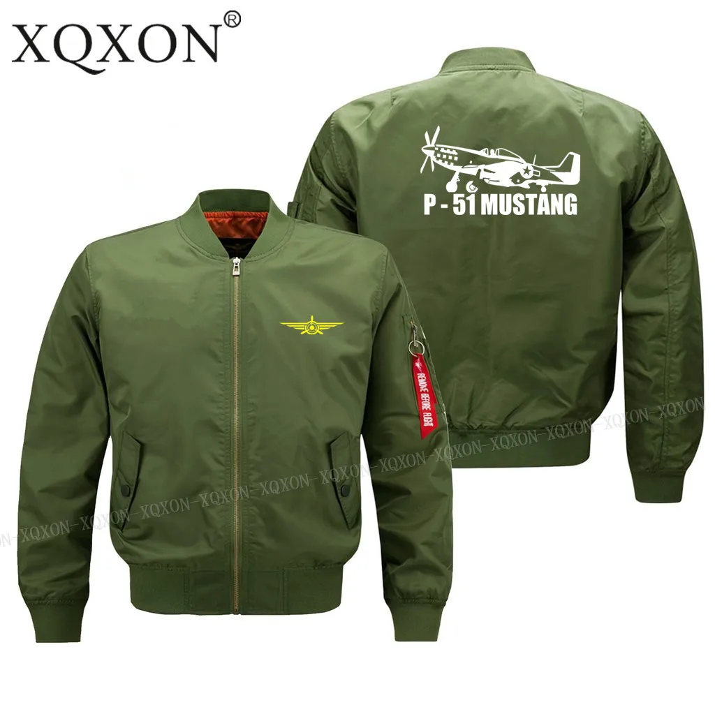 XQXON- P-51 Mustang Мужская куртка с принтом самолета пальто Ma1 толстая Тонкая черная