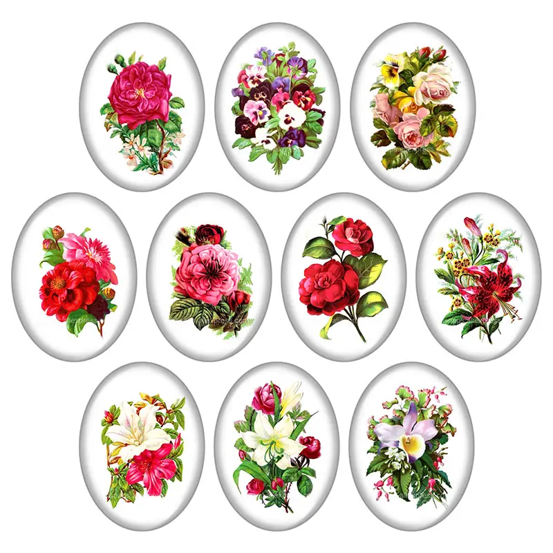 

New Beauty flower Potted cactus Leaves Oval 10pcs 18x25mm/30x40mm mixed photo glass cabochon demo flat back Jewelry findings