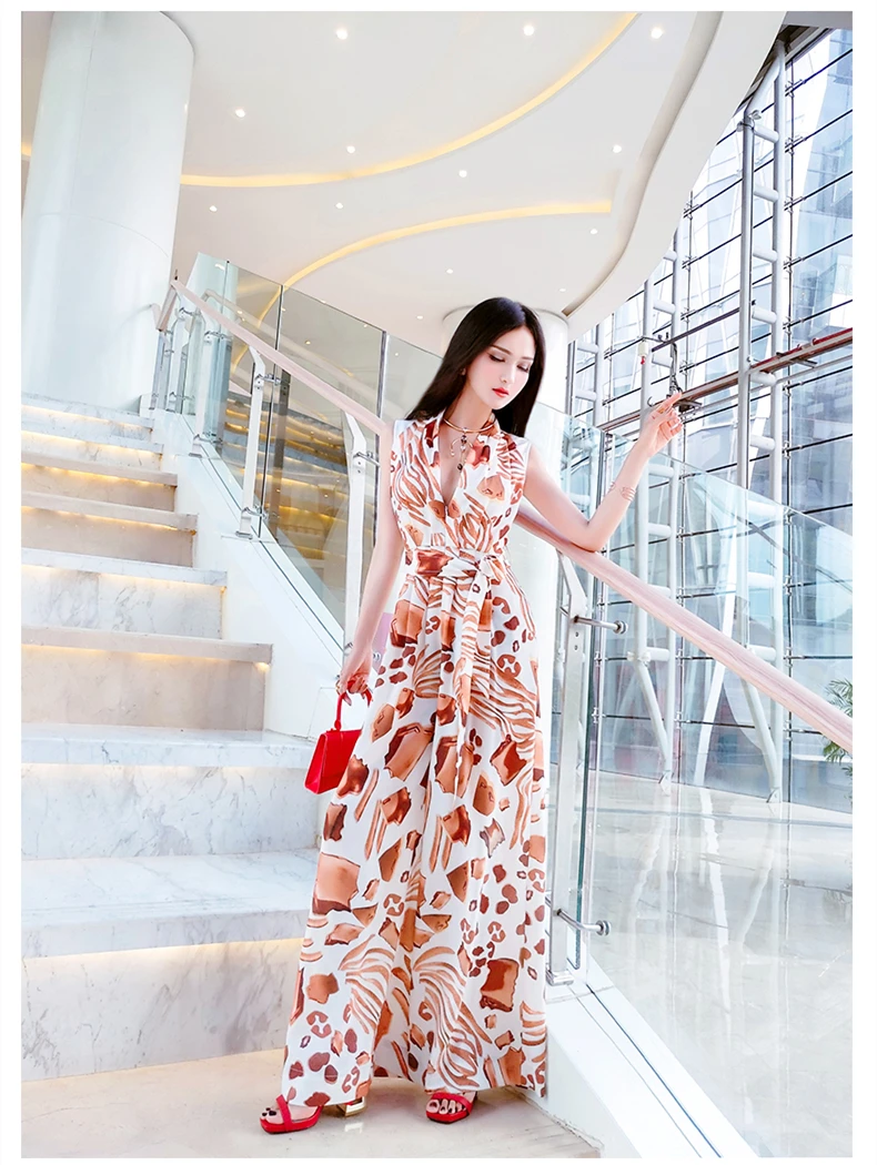 Комбинезон женский без рукавов с принтом широкими штанинами |