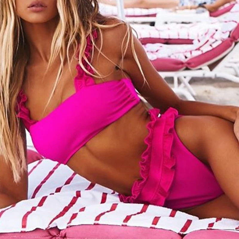 Комплект бикини с высокой талией купальник оборками женский купальный костюм