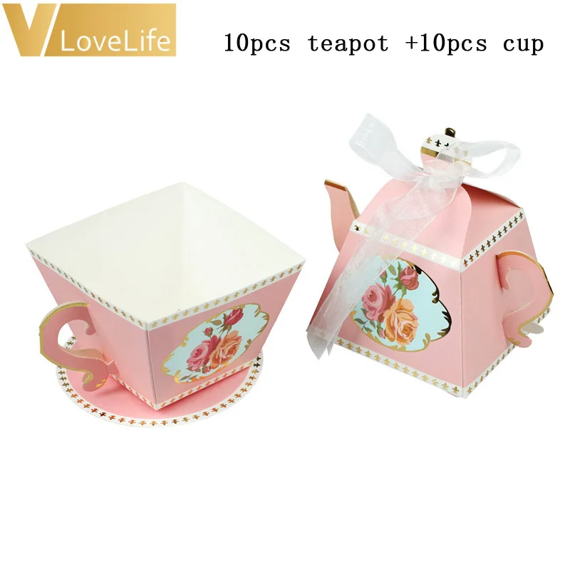 pink teapot and cup 20 шт. коробка конфет на свадьбу свадебный подарок для гостей сувениры чай оформление вечеринки день рождения Аксессуары - Цвет: pink teapot and cup