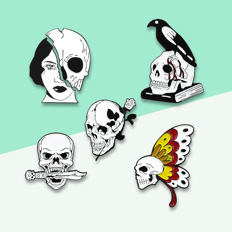 Готический ужас шпильки 5 Стиль Скелет куэрво брошкой в виде бабочки половина