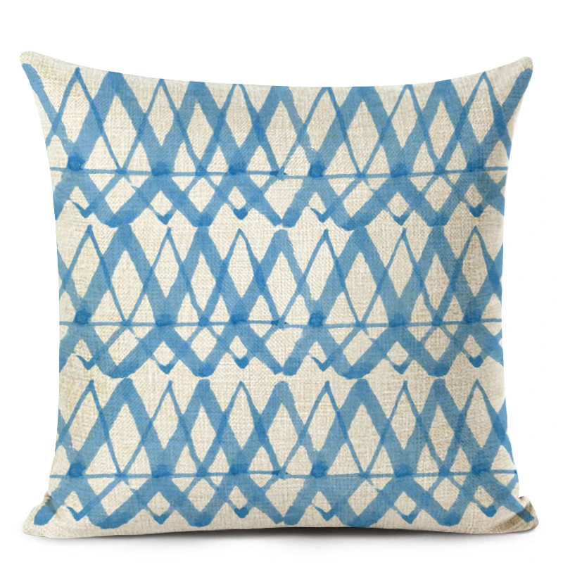 Nordic Geometric Cushion Cover Blue Plaid Linen Home Cushions Square Sofa Seat Luxury Throw Pillows Custom | Дом и сад