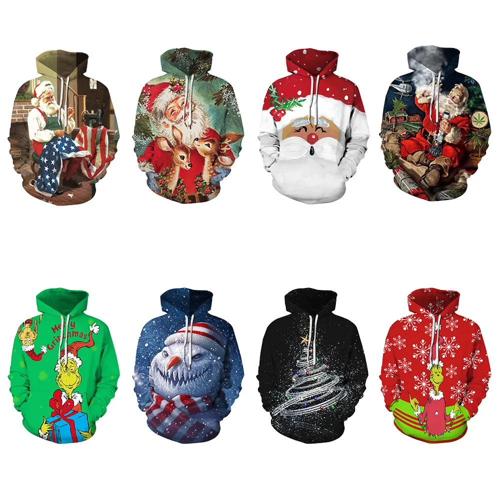 

Christmas Hoodies Fashion 3D Printed Round Neck Hooded Men's Sweatshirts