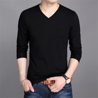 mens 100 cotton long sleeve shirt casual slim fashion v neck t shirt
