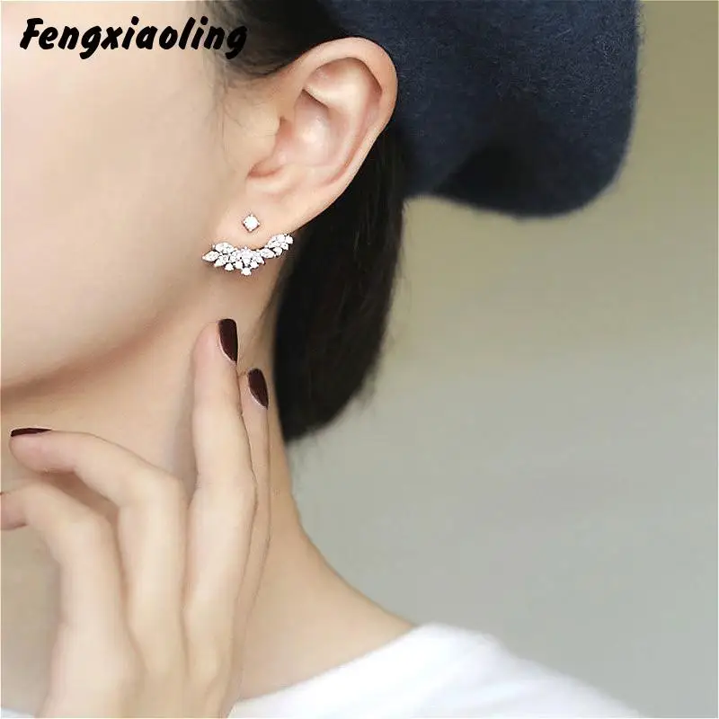 

Fengxiaoling Light Luxury 100% Genuine 925 Sterling Silver Multiple Zircons Earrings For Women Fine Jewelry Cute Accessories
