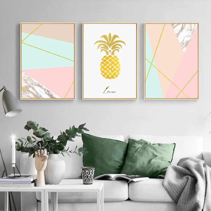 Золотой ананас линии розовый синий Геометрия Современная Стена