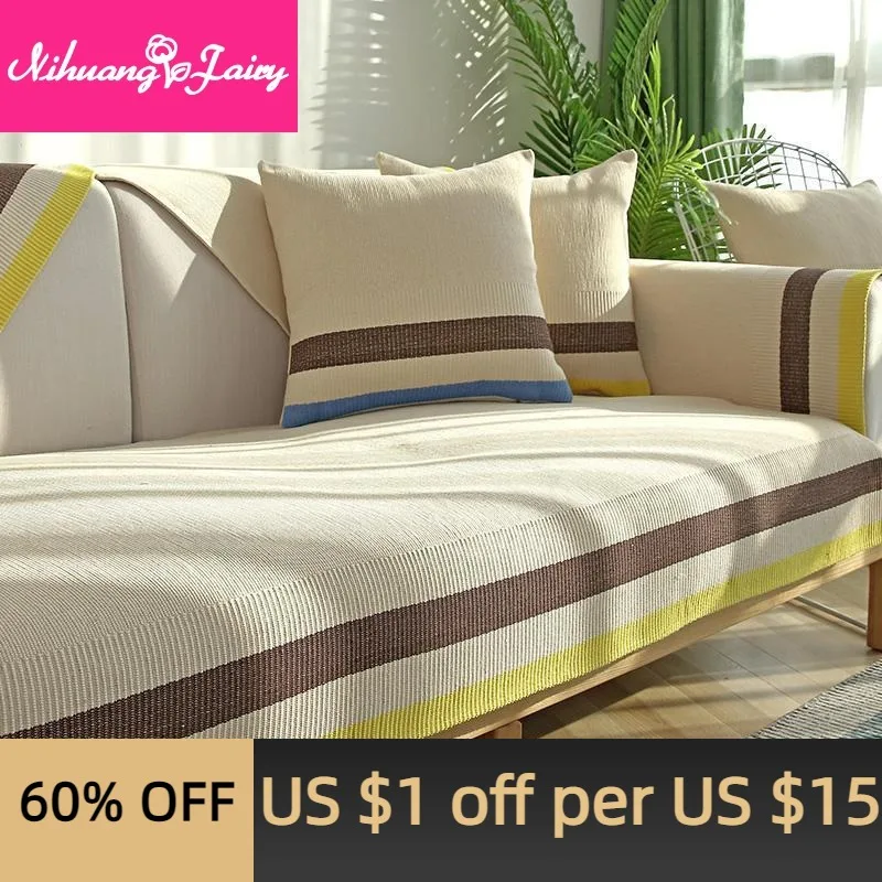 

Cotton linen sofa cushion four seasons universal non-slip Nordic simple three-person living room fabric linen cushion sofa cover