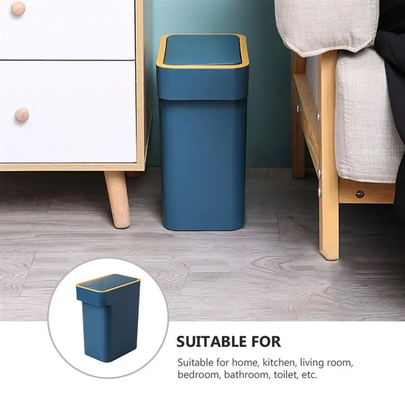 

1PC Press Type Trash Can Household Flip Cover Garbage Can with Cover (Blue)