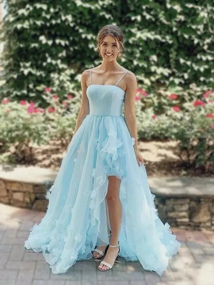 

Light Blue Split Prom Dresses 2020 Women Party Night Long Vestidos De Gala Spaghetti Straps Evening Dress A-Line Robe De Soiree