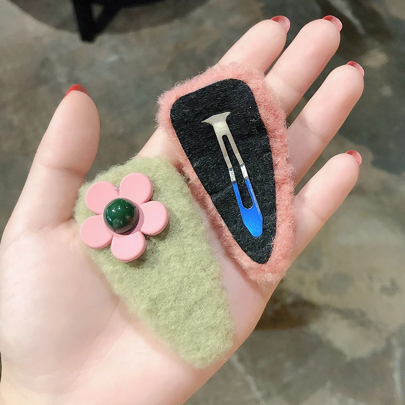 M MISM зимние Плюшевые Цветочные заколки для волос девочек BB зажим модные