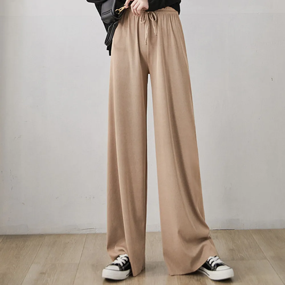 

Ice Silk Wide-leg Pants Female Summer high waist loose thin section nine points pants vertical sense straight casual pants woman