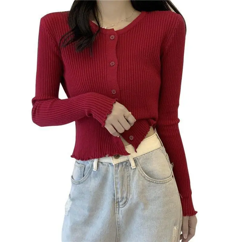 

Korean Style Knitted Cardigans Women Short Sweater 2021 Autumn Winter Long Sleeve Slim Sweater Coat Female Crop Tops Ropa Mujer