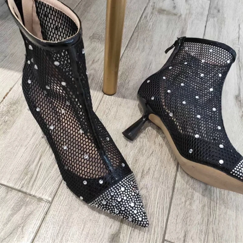 Женские ботильоны с острым носком Дизайнерские со стразами 2019|Женские