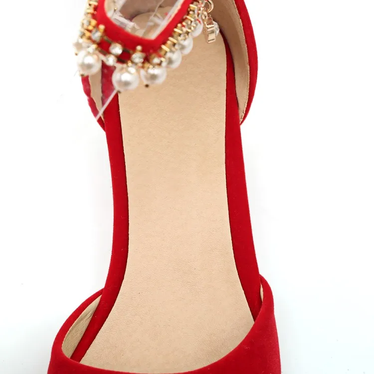 Туфли лодочки женские на высоком каблуке заостренный носок застежка с бусинами