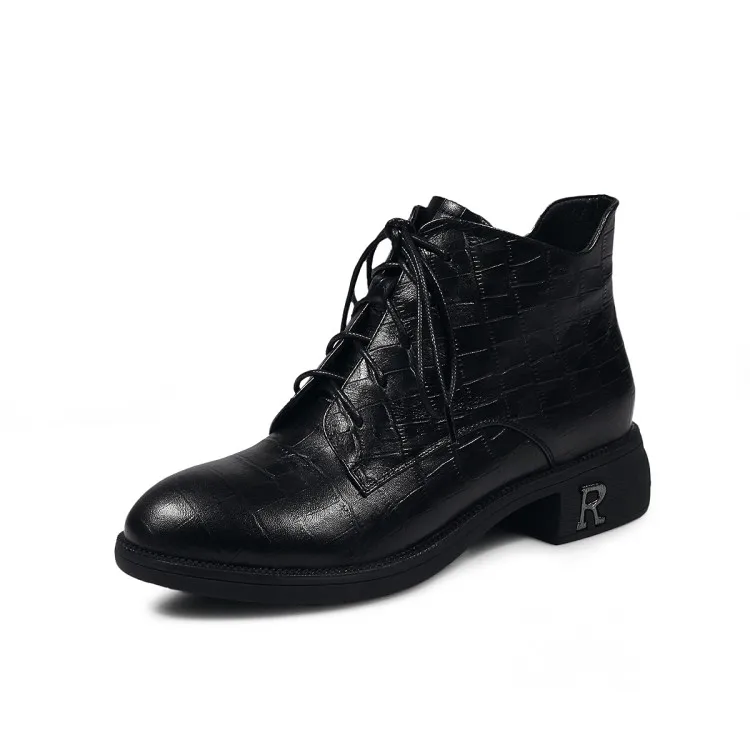 MLJUESE/женские ботильоны из овечьей кожи с круглым носком на шнуровке Зимние