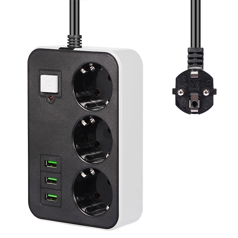 

RYWER2 Round Pin EU RUS Plug Power Strip Switch 1.8 M cable Universal Outlets 3 USB Electrical Extension Cord Socket