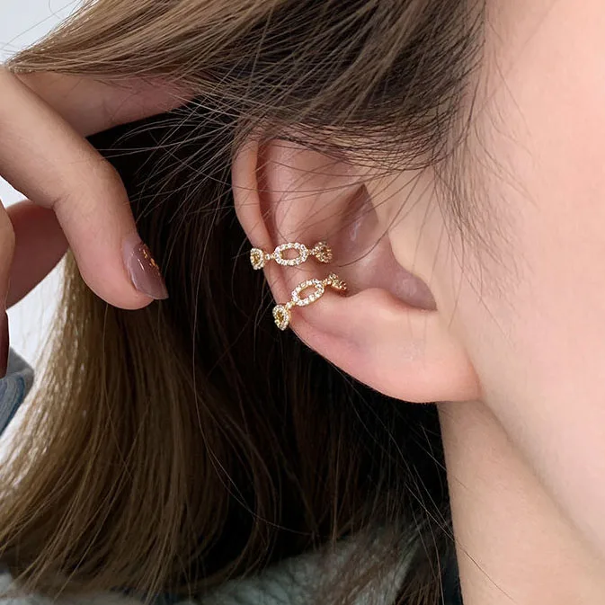 

Non Piercing Clip Earrings For Women Vintage Small Hook Shaped Zircon Beads Inlaid Ear Clip Earring Without Pierced Jewelry