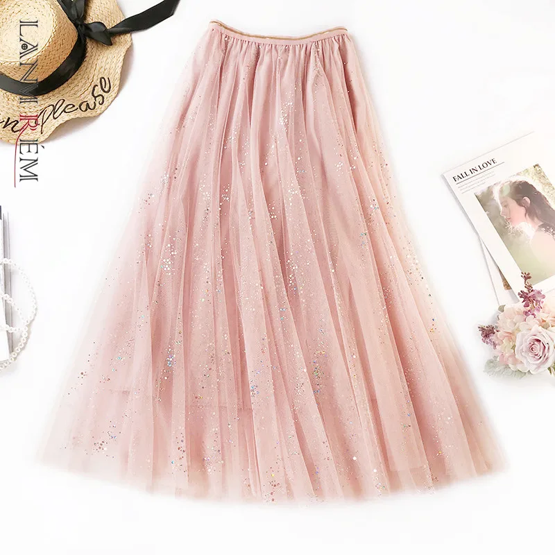 LANMREM/Новинка 2021 года Сезон весна осень Двухслойная многослойная сетчатая Юбка