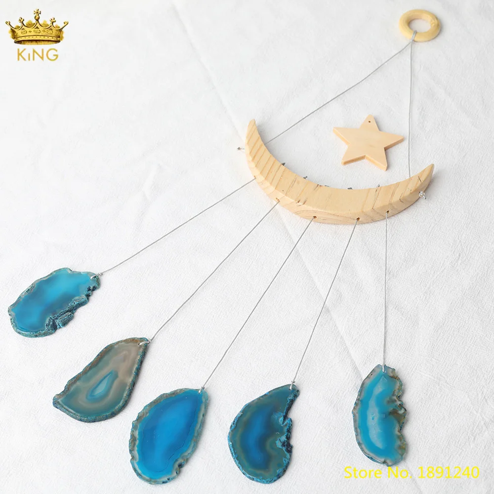 

Blue Color Natural Agates Slab Slice Beads Wind Chimes Home Jewelry,Onyx Stone Hanging Ornament Window Decoration Jewelry