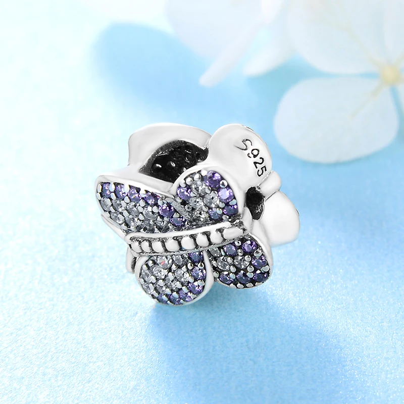 Бусина-Шарм Бабочка из серебра 925 пробы с фиолетовым Цирконом | Украшения и