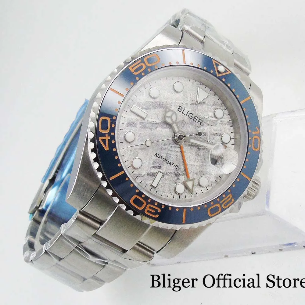 BLIGER New Design 40mm Grey Dial Sapphire Glass GMT Hand Automatic Movevment Date Window Bracelet Clasp | Наручные часы