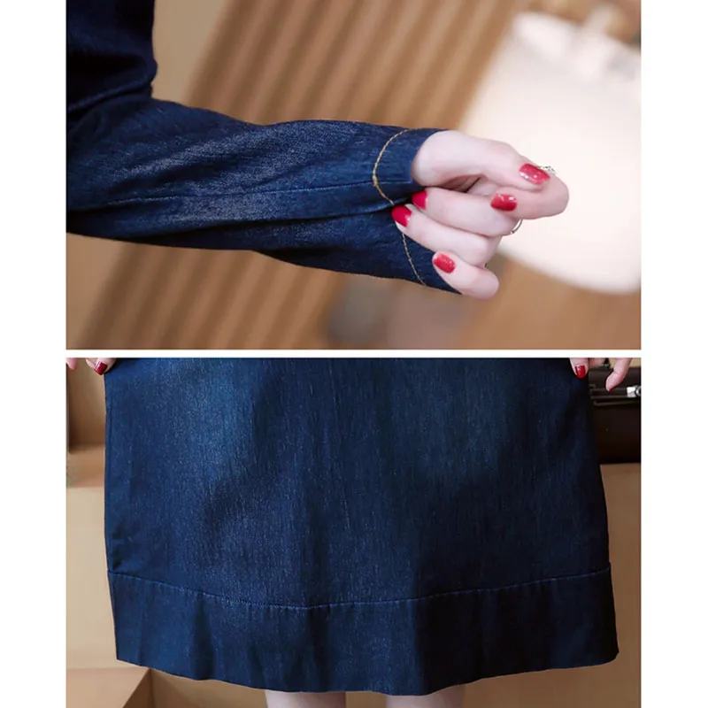 Женское джинсовое платье с длинным рукавом и воротником-рубашкой | Женская