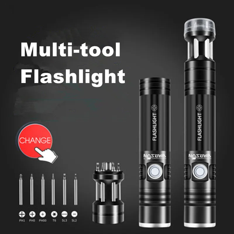 

Warsun Multi-Tool Flashlight Screwdriver With 3 Modes Zoomable Household Work Lamp USB Rechargeable Torch