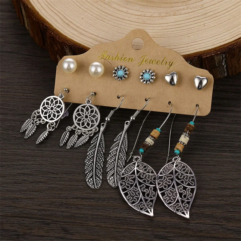 Серьги подвески FNIO в стиле бохо женские Винтажные Ювелирные украшения с цветами