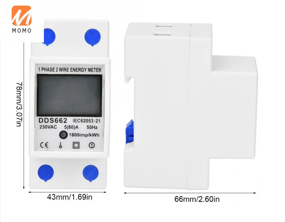 

Display Single Phase Rail 230VAC 5(80)A 50Hz Digital Energy Meter