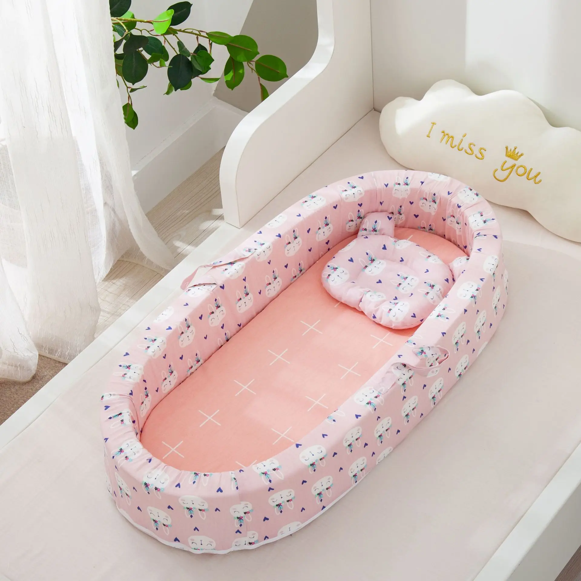 New 90*45cm Baby Nest Bed with Pillow Portable Crib Travel Infant Toddler Cotton Cradle for Newborn Bassinet Bumper | Мать и ребенок
