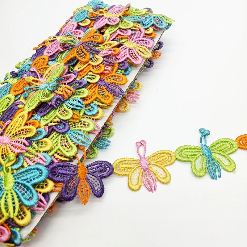 

15 Yards Colorful Butterfly Decorating Lace Embroidered Trim Ribbon Applique for DIY Sewing Making Craft Supplies Bridal