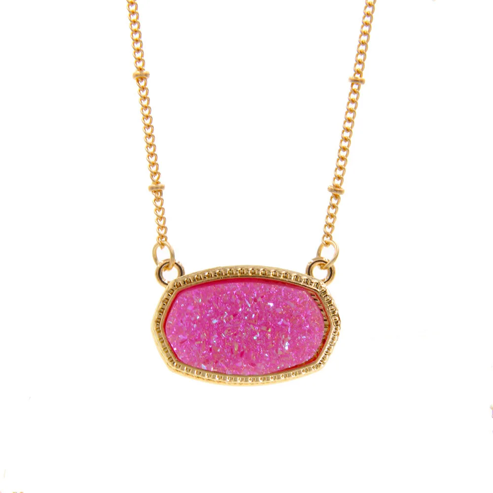 Ожерелье с подвеской в Овальном стиле Druzy Drusy Золотое колье эффектные ожерелья