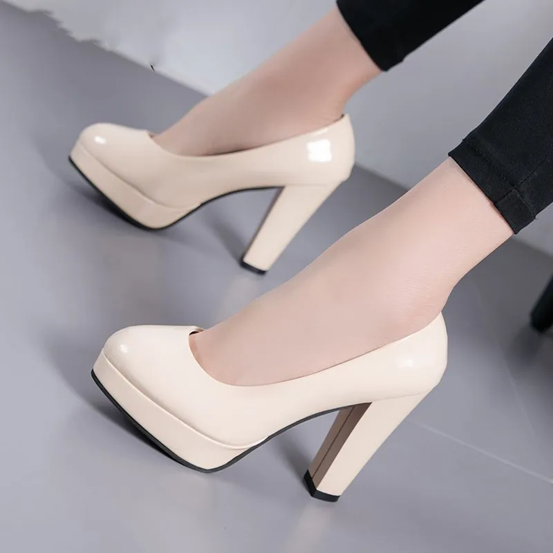 

Thick High Heels Shoes Women Pumps Round Toe Work Shoes Woman Slip On Platform Pump Lady Spring Autumn zapatos de mujer XKD3039