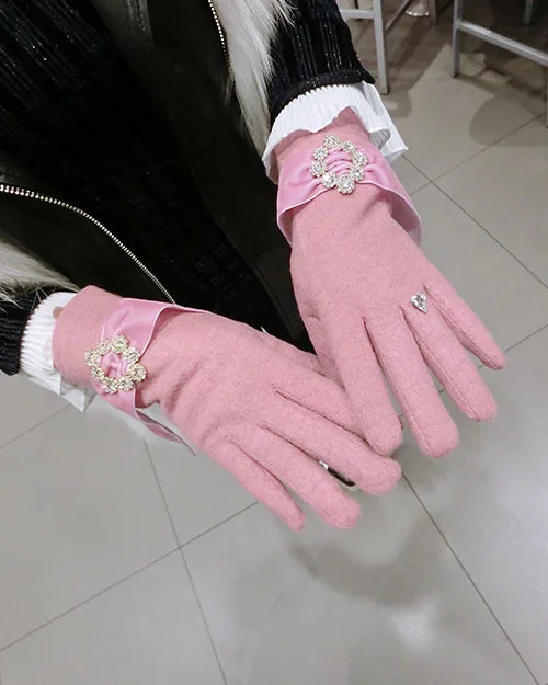 SP&ampCITY Rhinestone Buckle Tassels Cashmere Gloves For Phone Thick Keep Warm Women Winter Ring Mittens Fashion Ladies | Аксессуары для