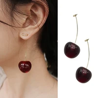 vivid cherry dangle earrings elegant temperament trendy style resin plant cherry earrings for women girls fashion jewelry gifts