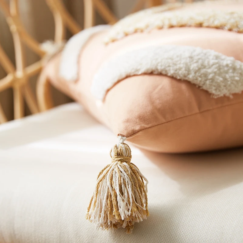 Наволочка в марокканском стиле розовая синяя с бахромой квадратная