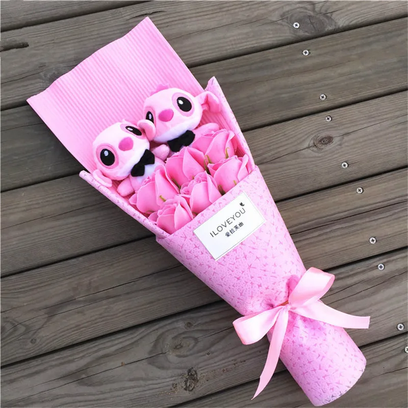 Kawaii Ститч букет подарок Ститч плюшевая кукла Игрушка Аниме Лило Ститч ПВХ Животные куклы милый Стич Букет романтический подарок без коробки