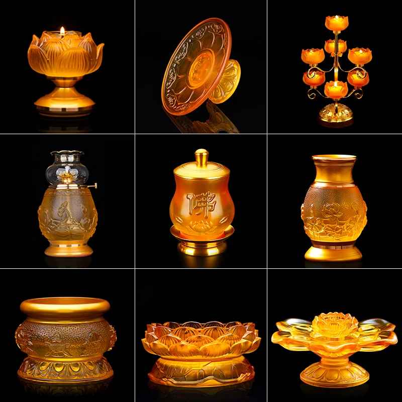 Стеклянный подсвечник с маслом лотоса в стиле ретро буддийский стеклянный
