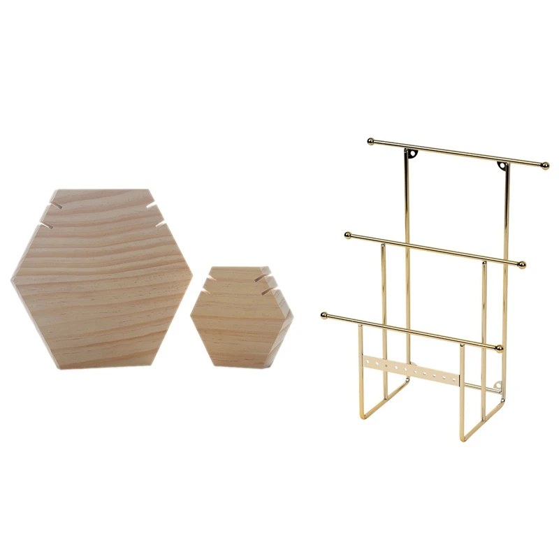 

3 Pcs Jewelry Display Rack: 1 Pcs Earring Storage Rack & 2 Pcs Hexagon Long Necklace Retail Jewelry Easel Display