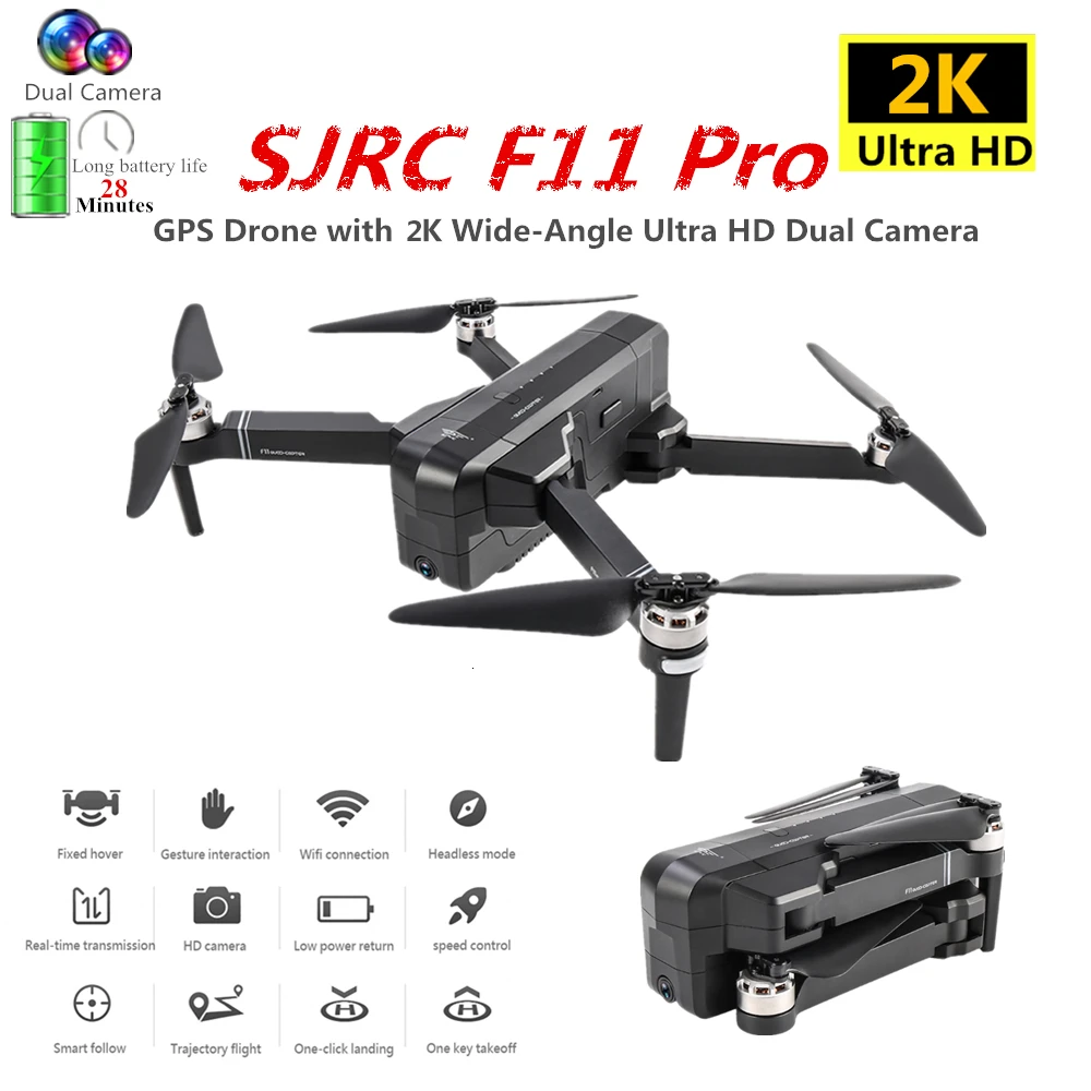 Дрон SJRC F11 PRO с GPS бесщеточный Квадрокоптер 2K HD камерой расстояние управления 1600 м
