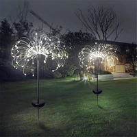 2pcs solar powered outdoor grass globe dandelion fireworks lamp flash string 90 120150 led garden lawn landscape holiday light