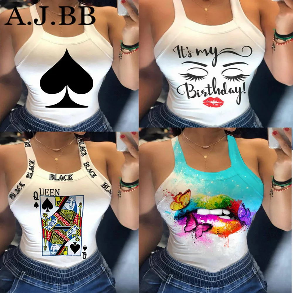 

2020 new fashion cartoon print casual vest slim U-neck sleeveless women's sling T-Shirt Top