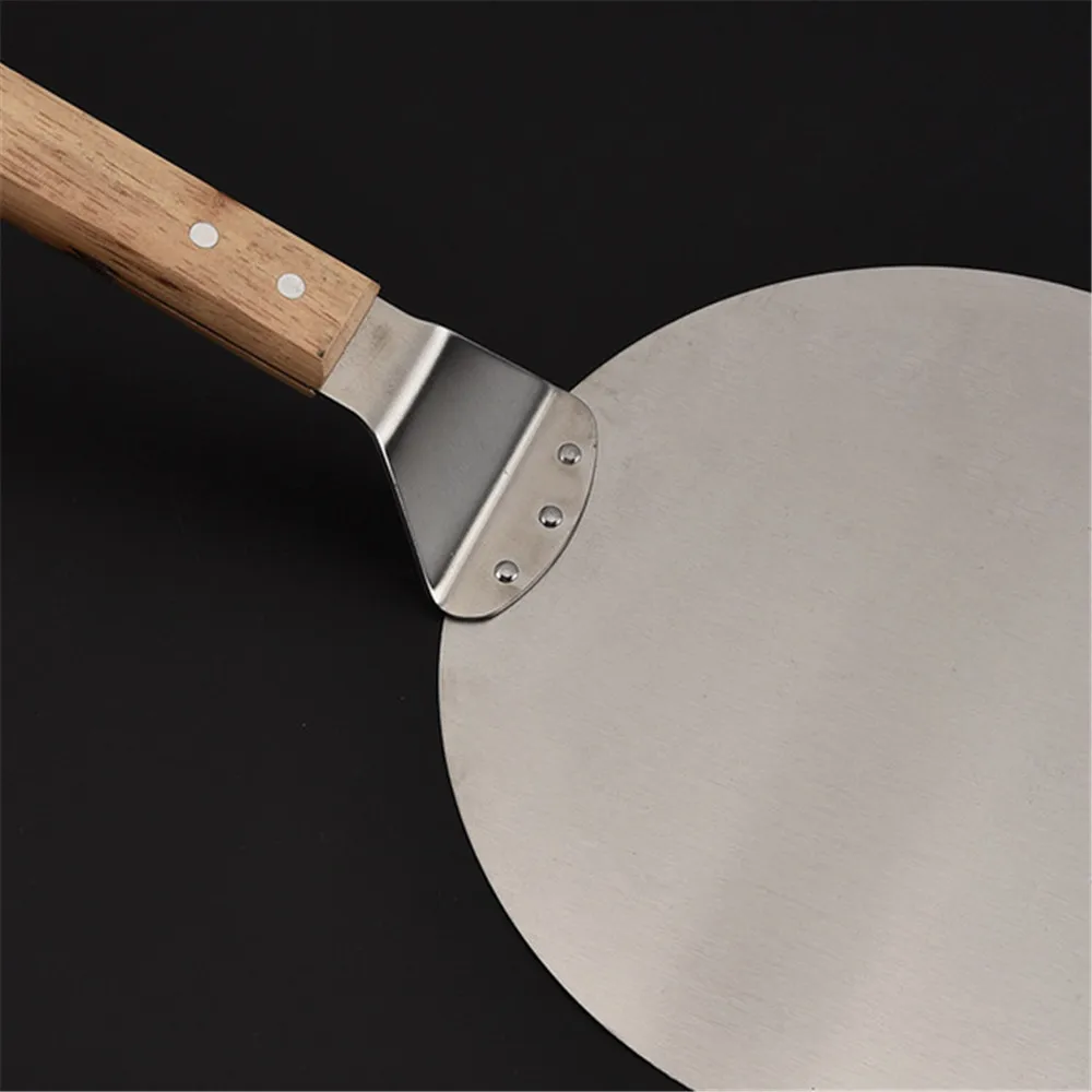 

1pcs Pizza Shovel Pastry Tools Accessories Pizza Peel Round Stainless Steel Non-stick Pizza Paddle Spatula With Wooden Handle