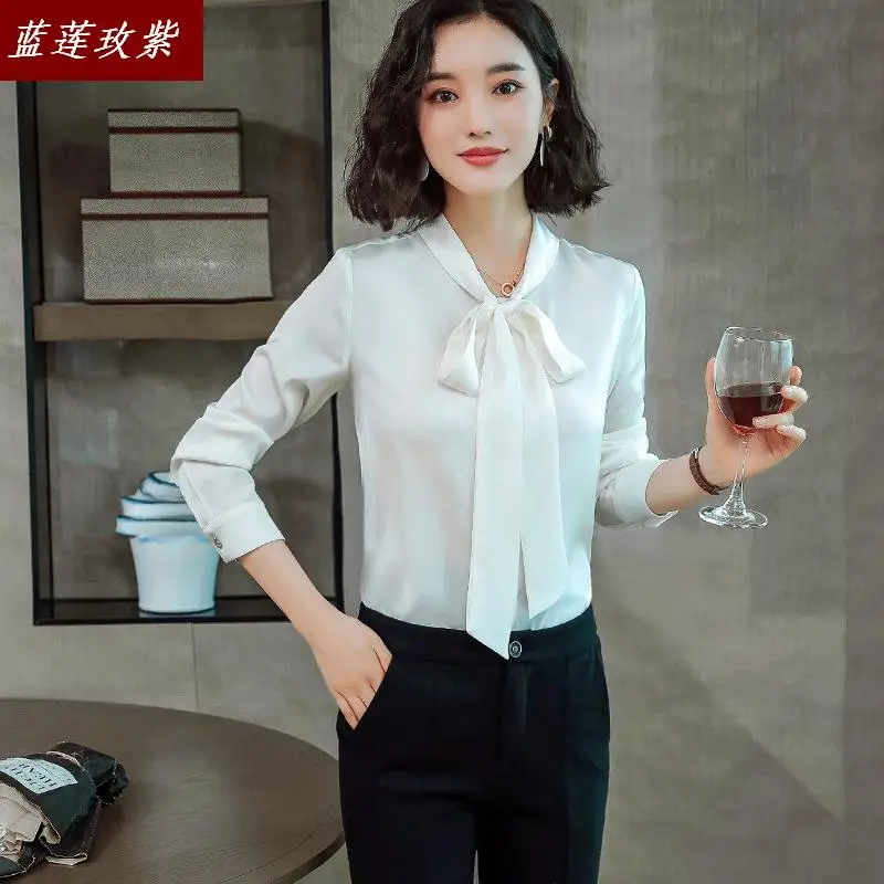 Женская футболка с длинными рукавами шелковые рубашки Блузки модные Весна и